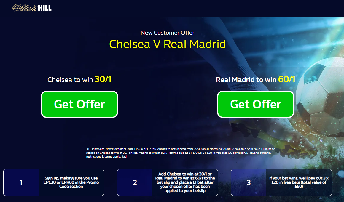 Chelsea vs Real Madrid Boost 30 1 Chelsea Or 60 1 Real To Win